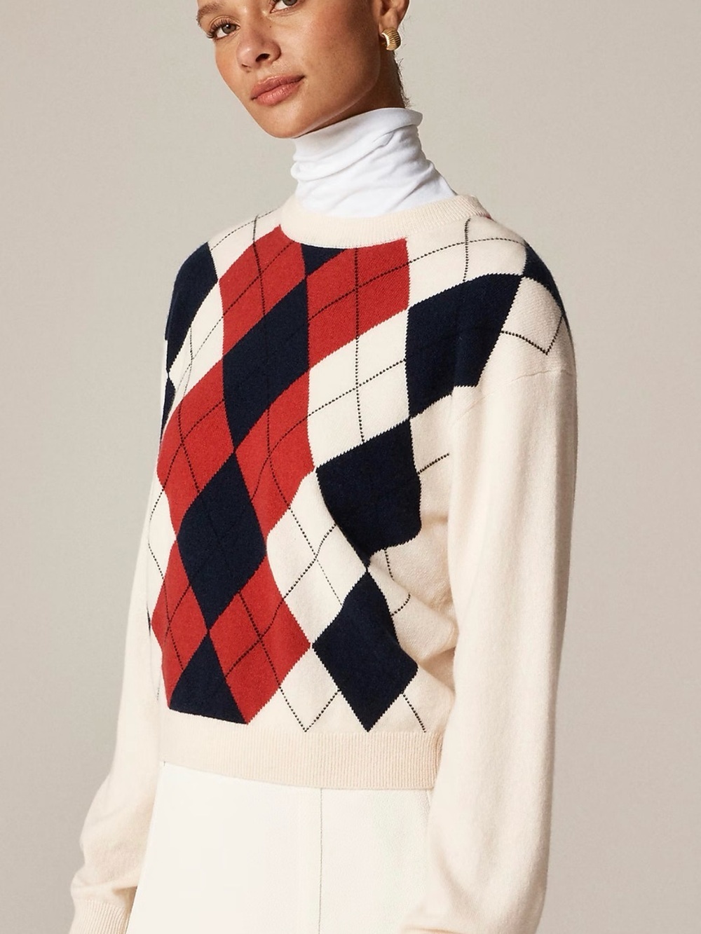 Perfect cashmere crewneck sweater in argyle